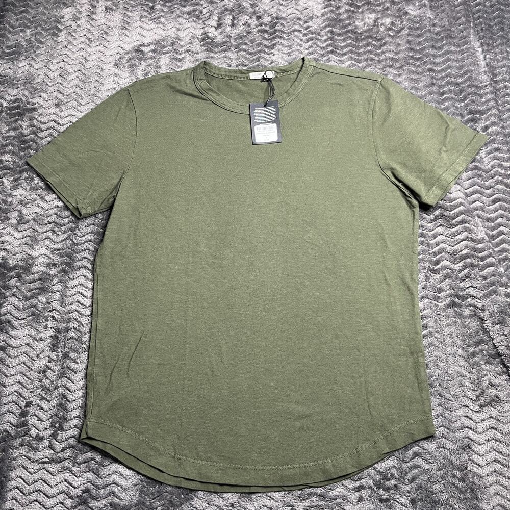Buck Mason Dark Olive Slub Curved Hem Tee Men's Size Medium